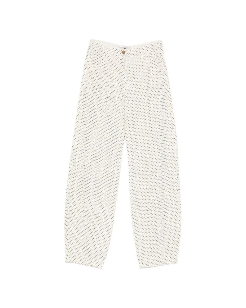 Elisabetta Franchi White Balloon Denim Jeans With Rhinestones