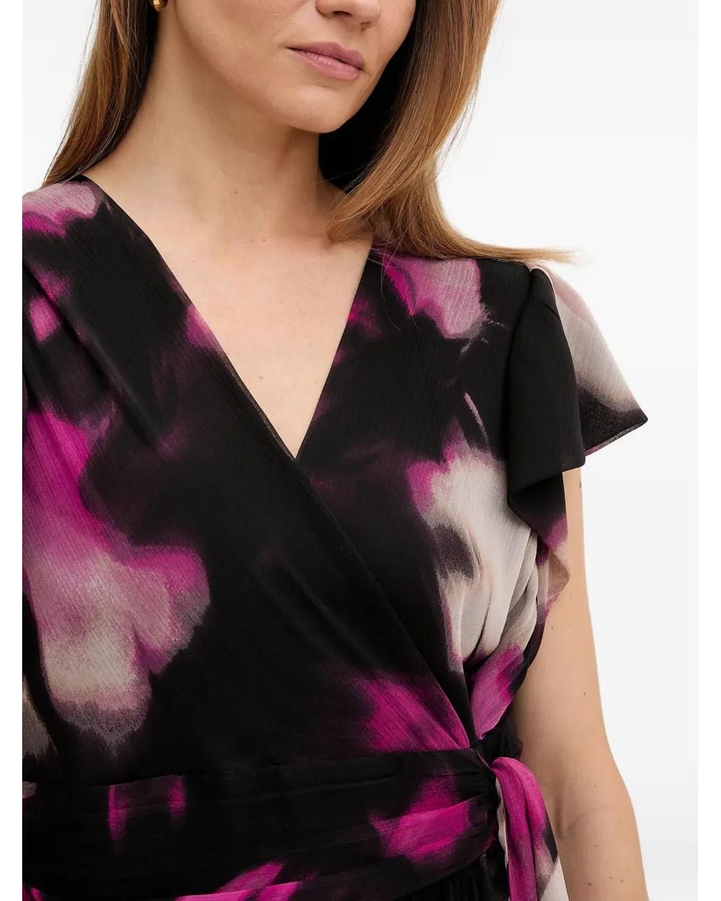 DKNY タイウエスト ラッフルマキシドレス Black