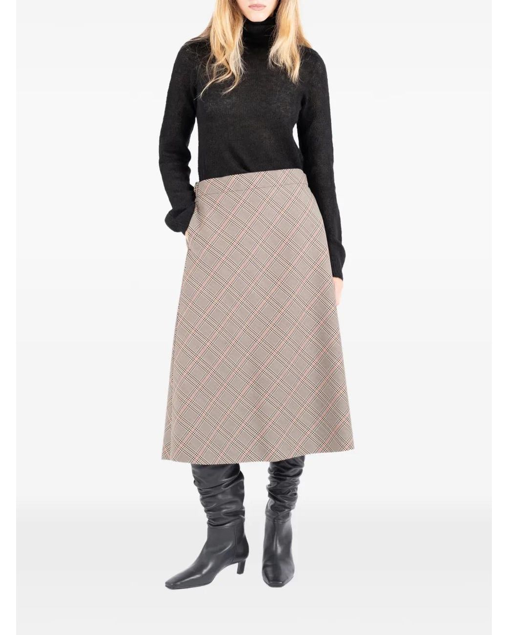 Societe Anonyme Natural Vero Checked Midi Skirt