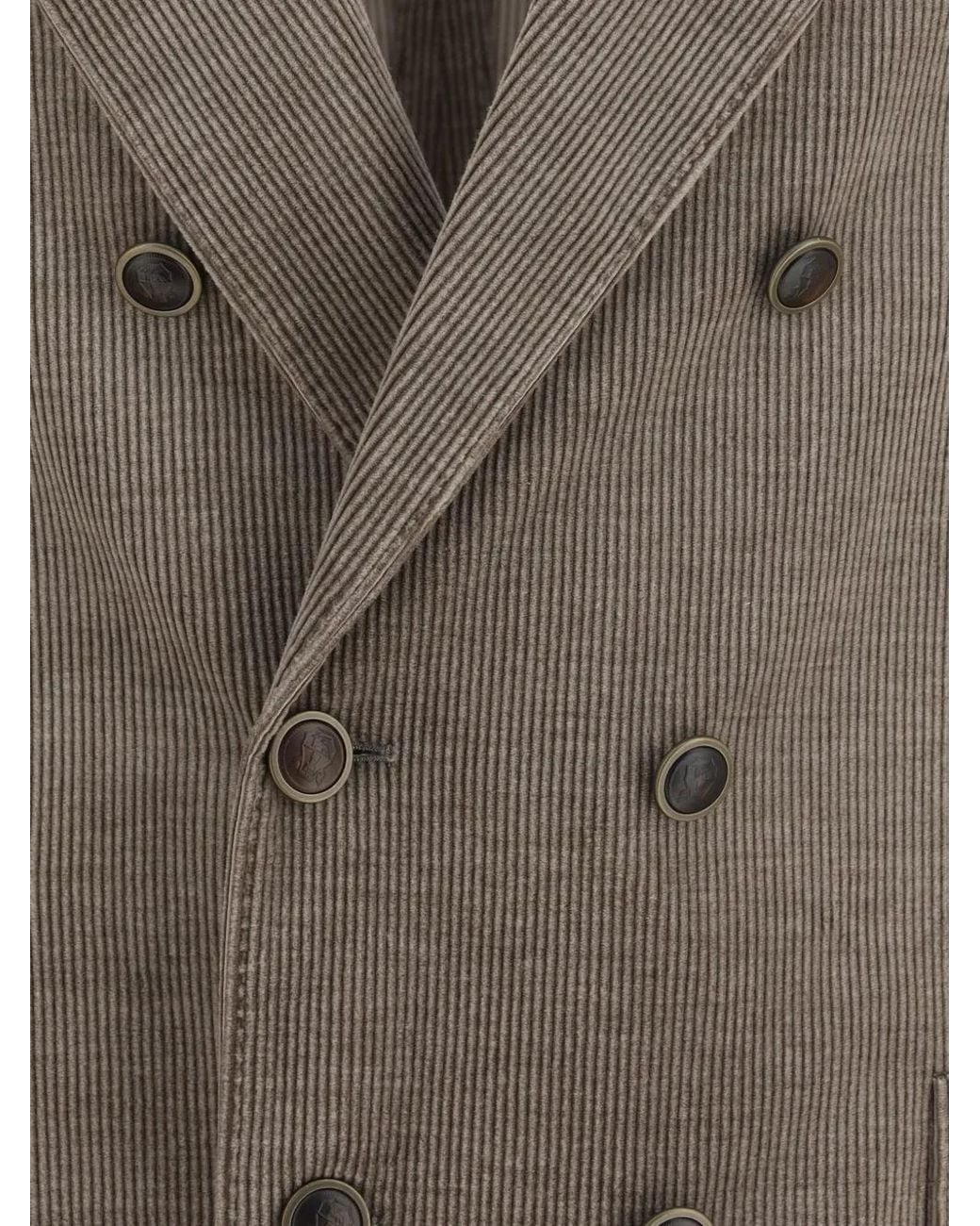 Brunello Cucinelli Brown Double-Breasted Corduroy Jacket for men