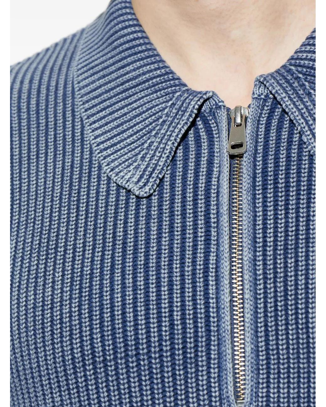 Samsøe & Samsøe Blue Saearl Ribbed Zip-Fastening Polo Shirt for men