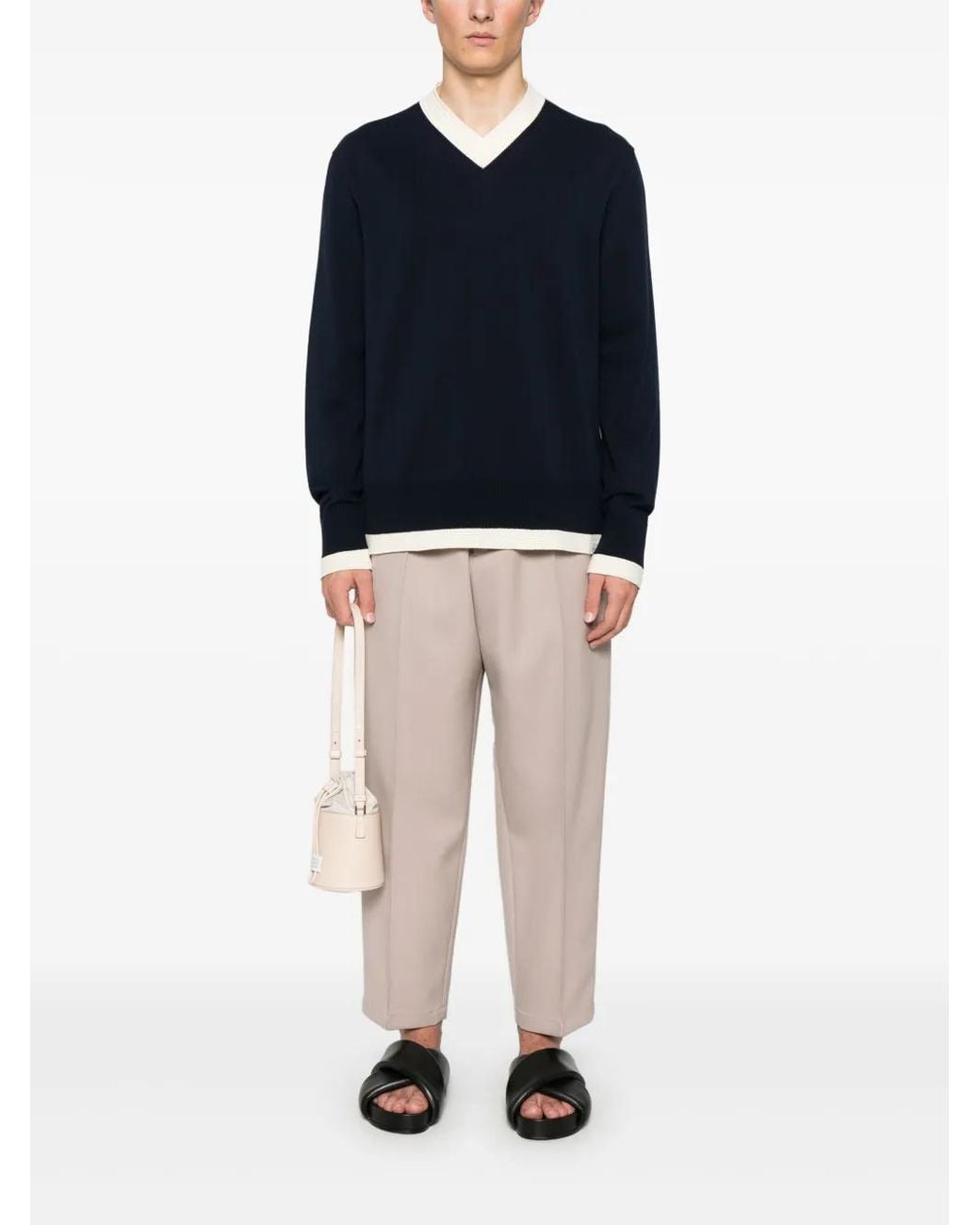 Jil Sander Blue V-Neck Sweater for men