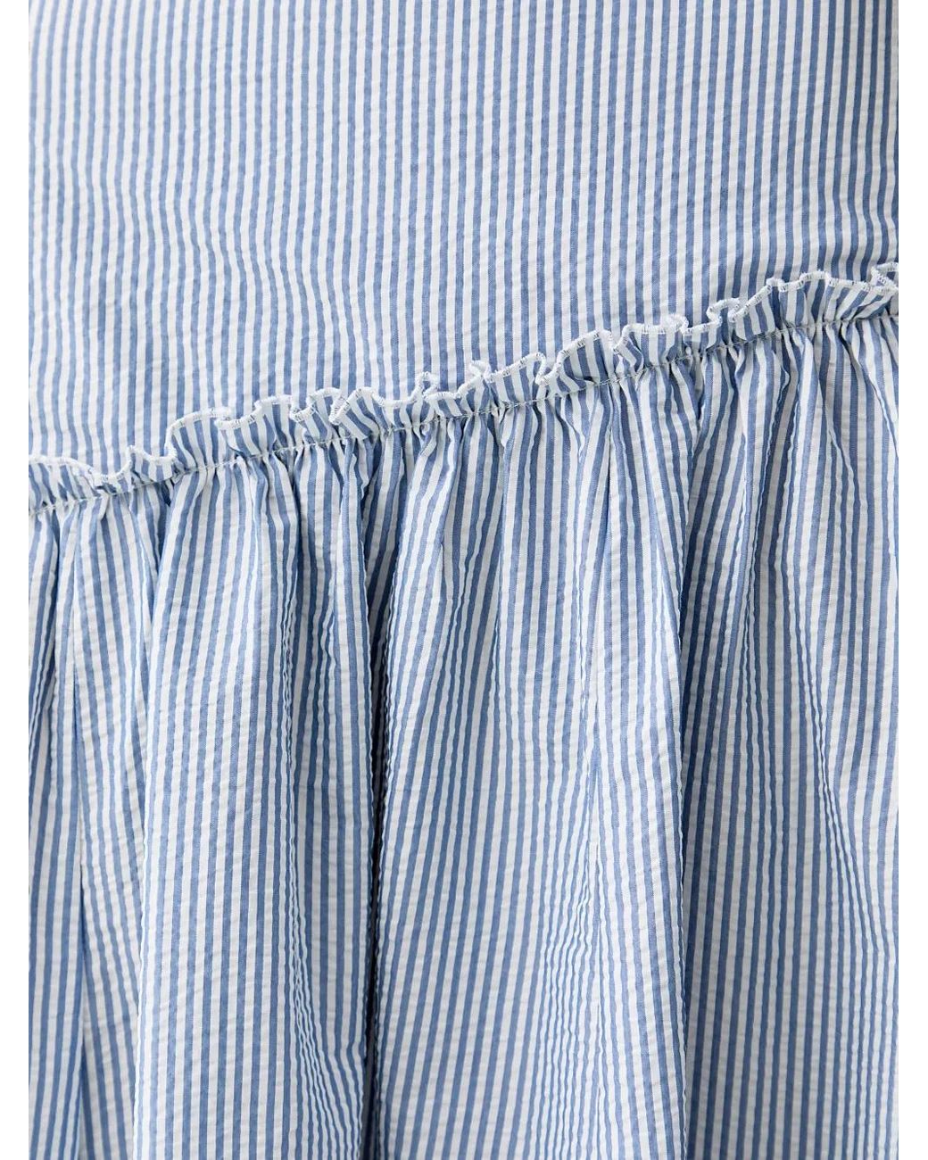 Benetton Blue Striped Asymmetrical-Waist Ruffled Maxi Skirt