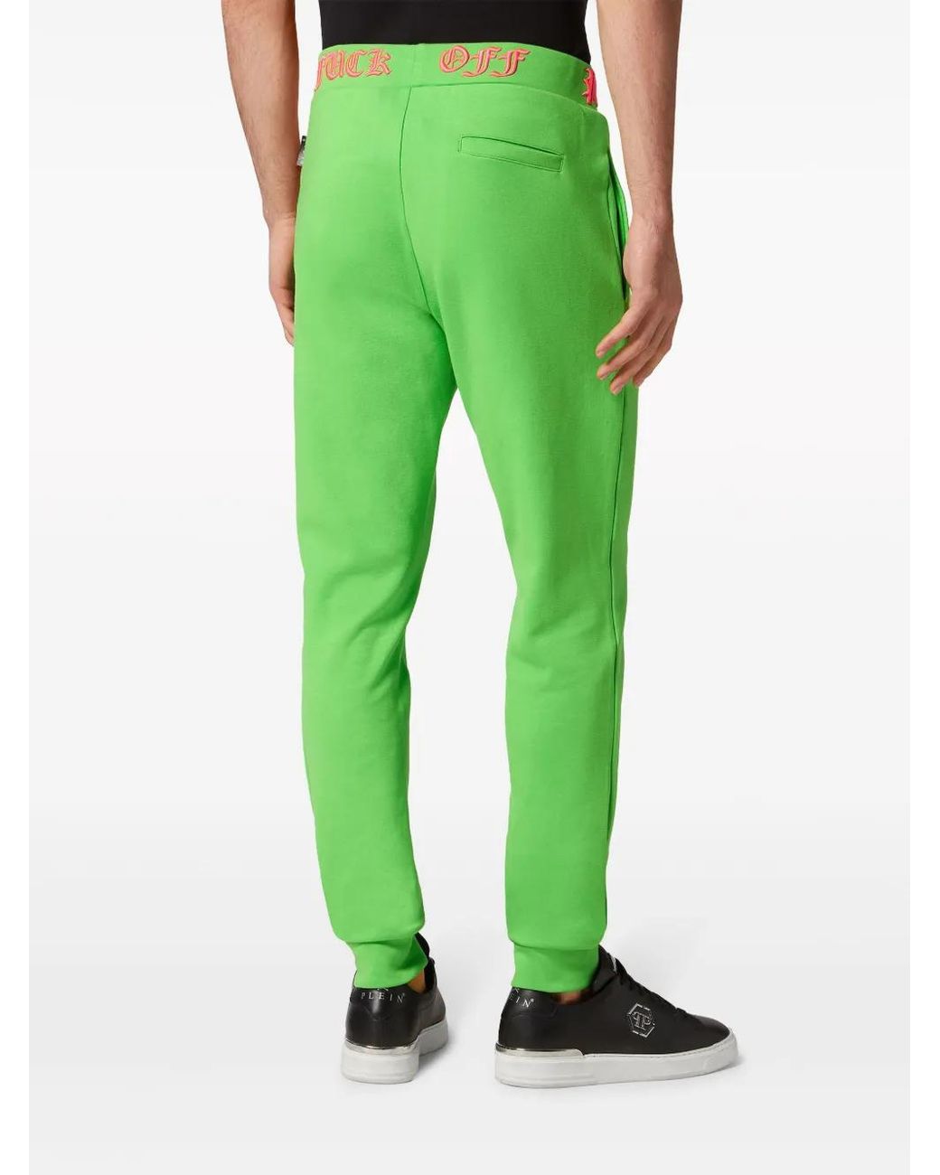 Philipp Plein Green Skull And Bones Logo-Waistband Track Pants for men
