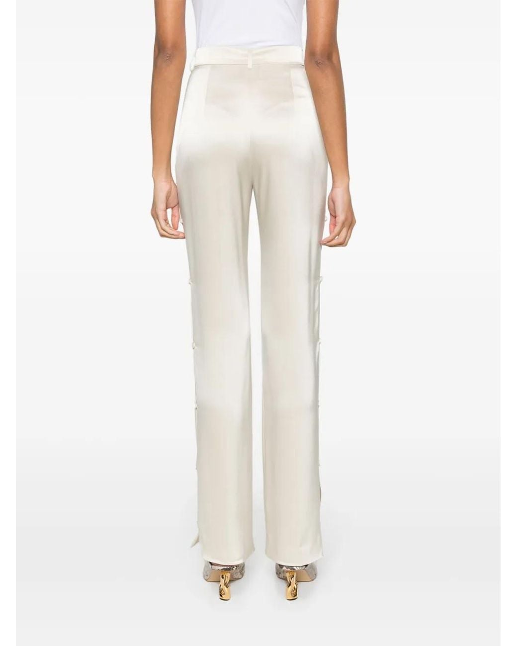 Nanushka White Felina Side-Button Satin Pants