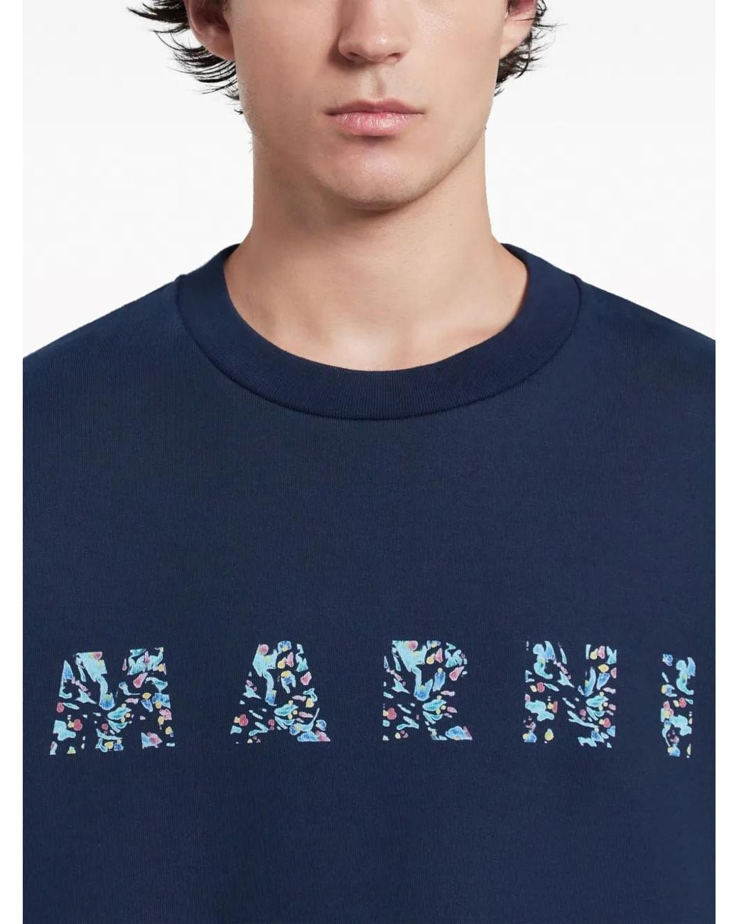 Marni Blue Logo-Print Cotton Sweatshirt for men