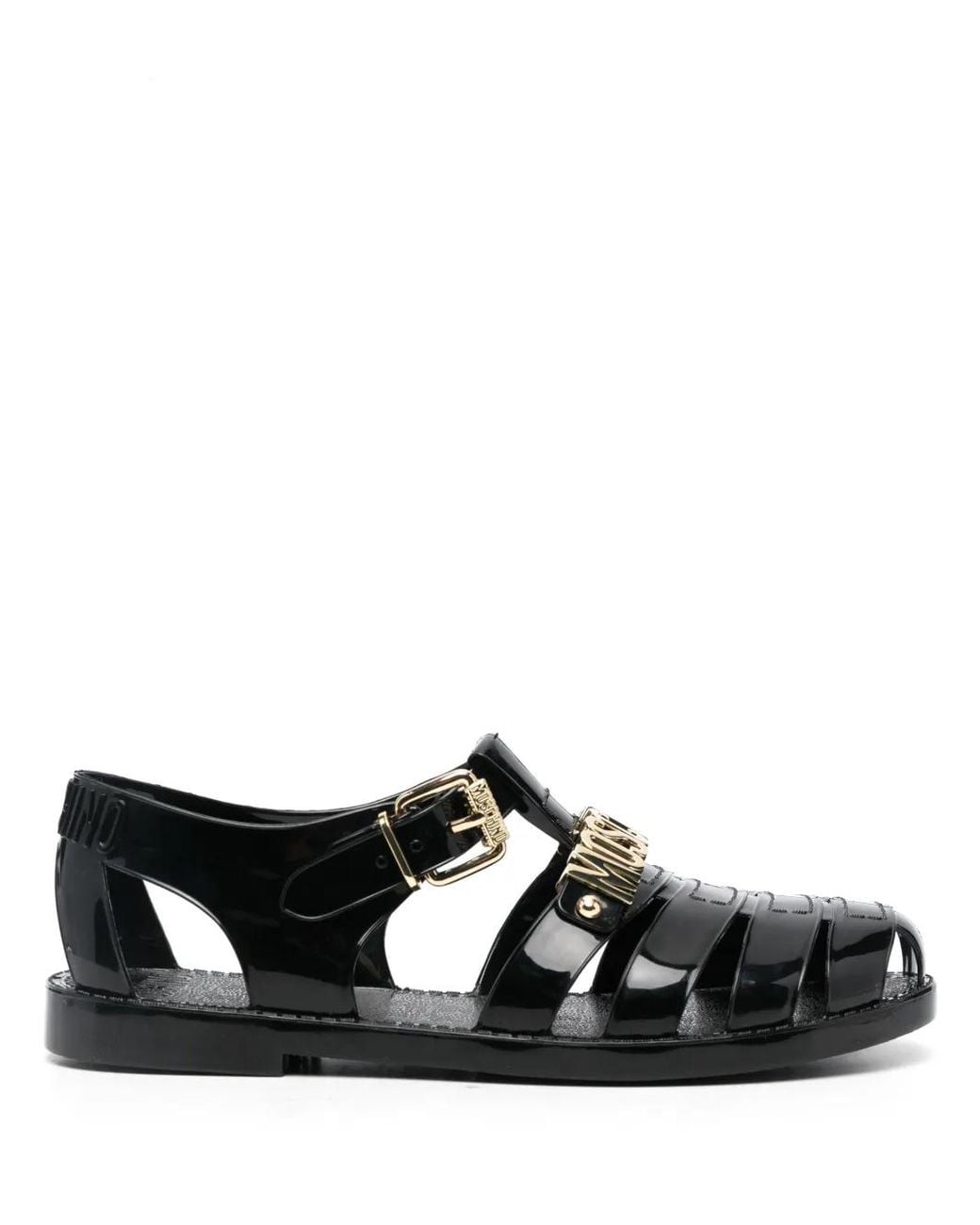 Moschino Black Logo-Plaque Caged Sandals