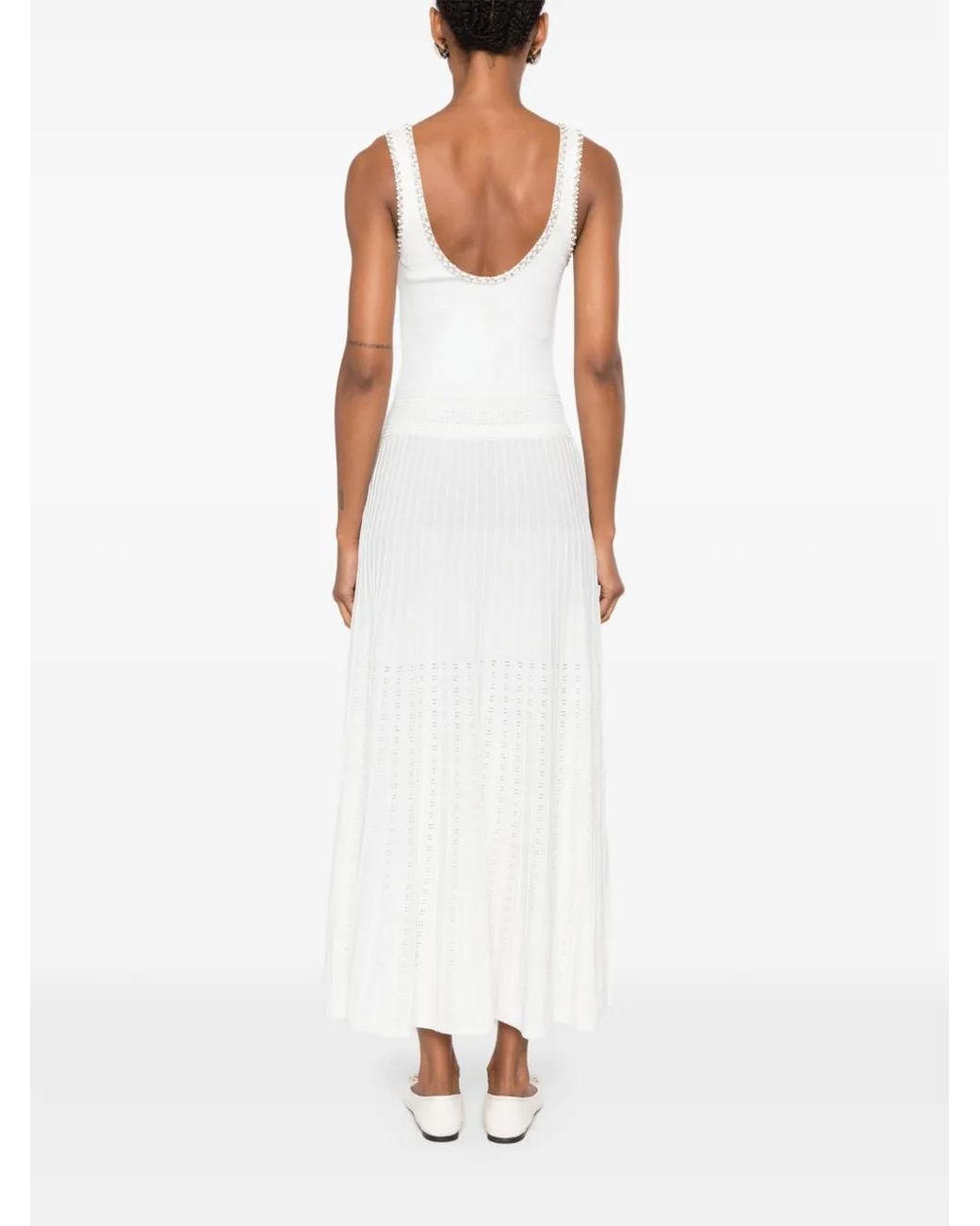 Sandro White Robe En Maille À Perles Métalliques
