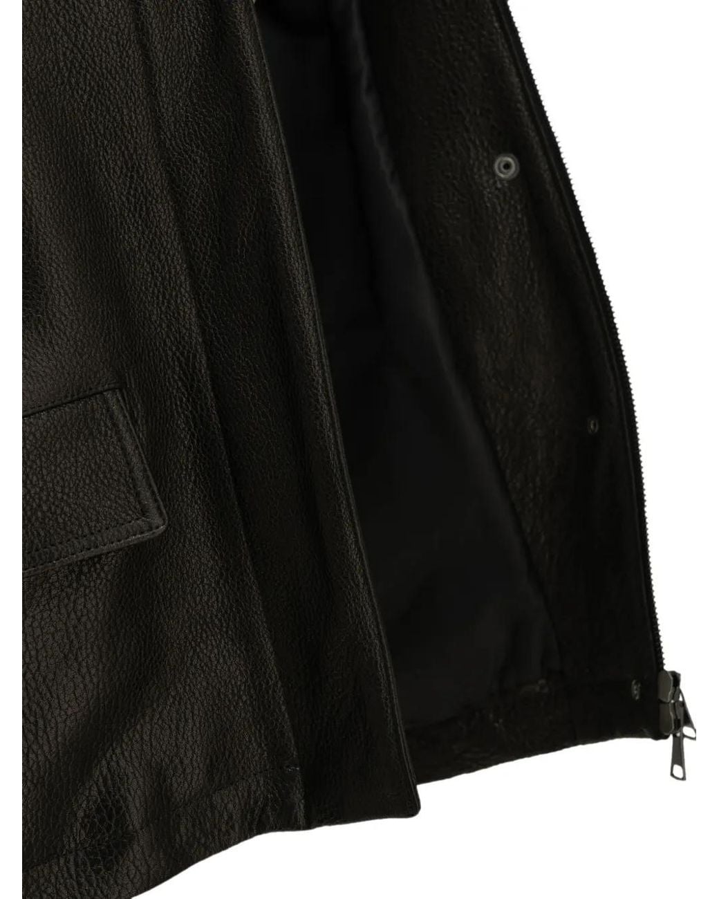 Semler Black Manteau En Cuir Grainé À Col Montant