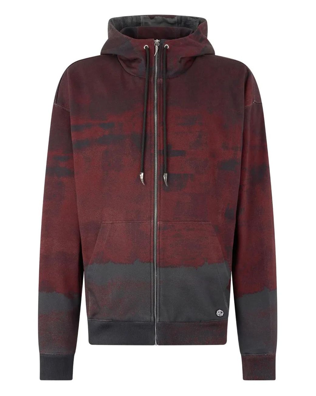 Roberto Cavalli Red Hooded Abstract-Print Zip-Up Sweatshirt for men