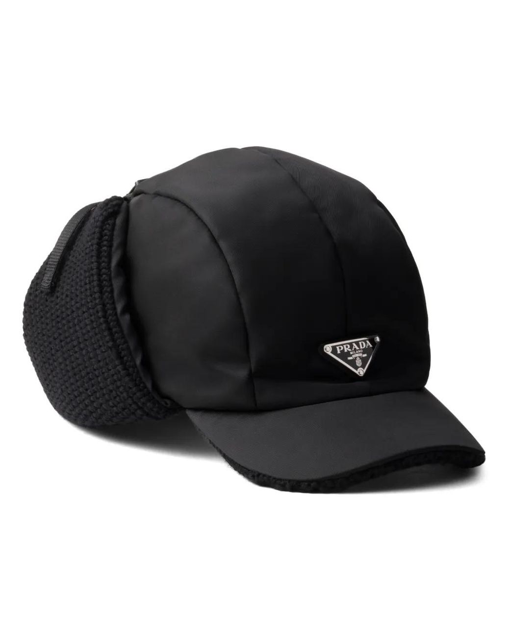 Prada Black Re-Rylon And Wool Trapper Hat for men