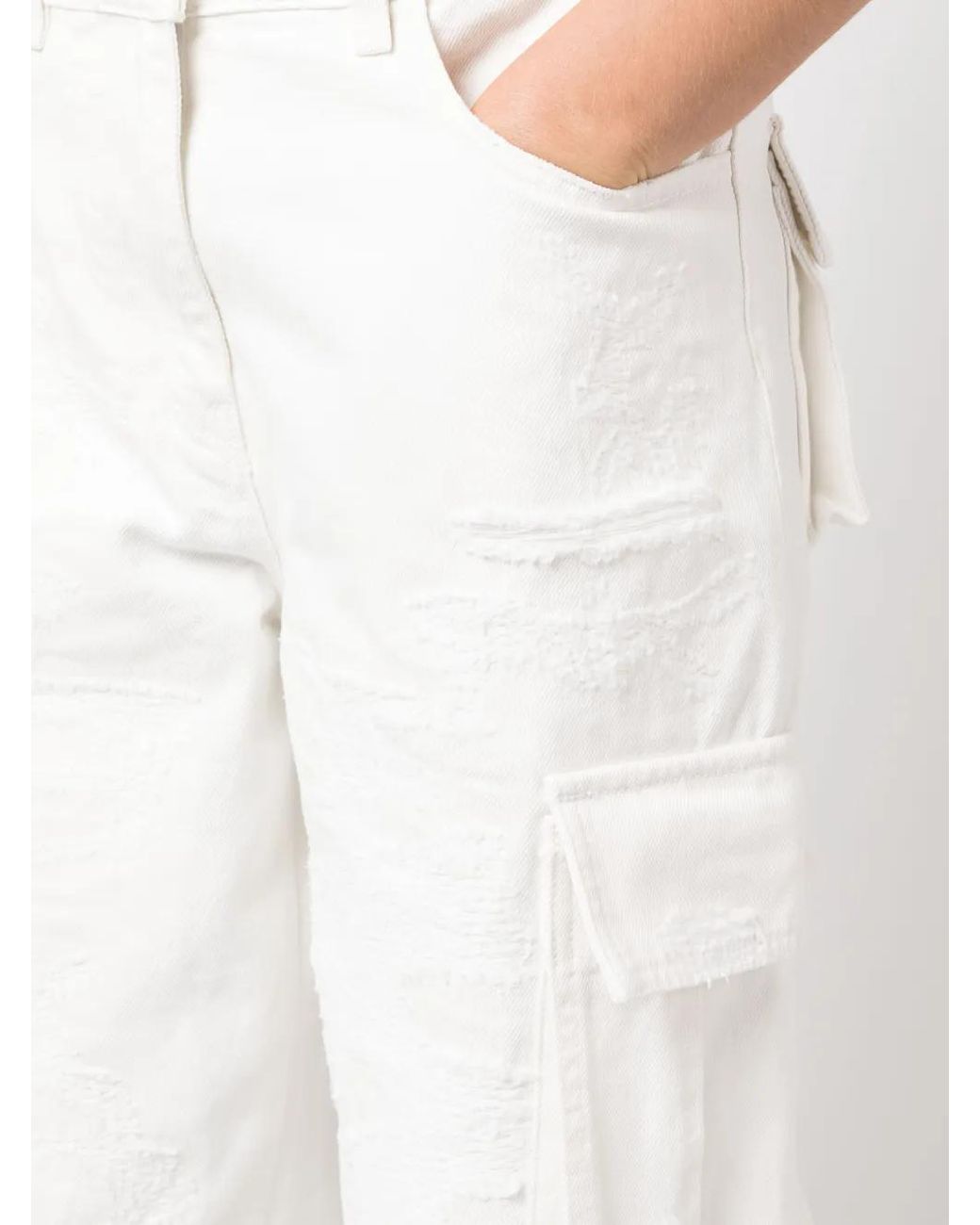 Givenchy White Distressed Straight-Leg Cargo Jeans