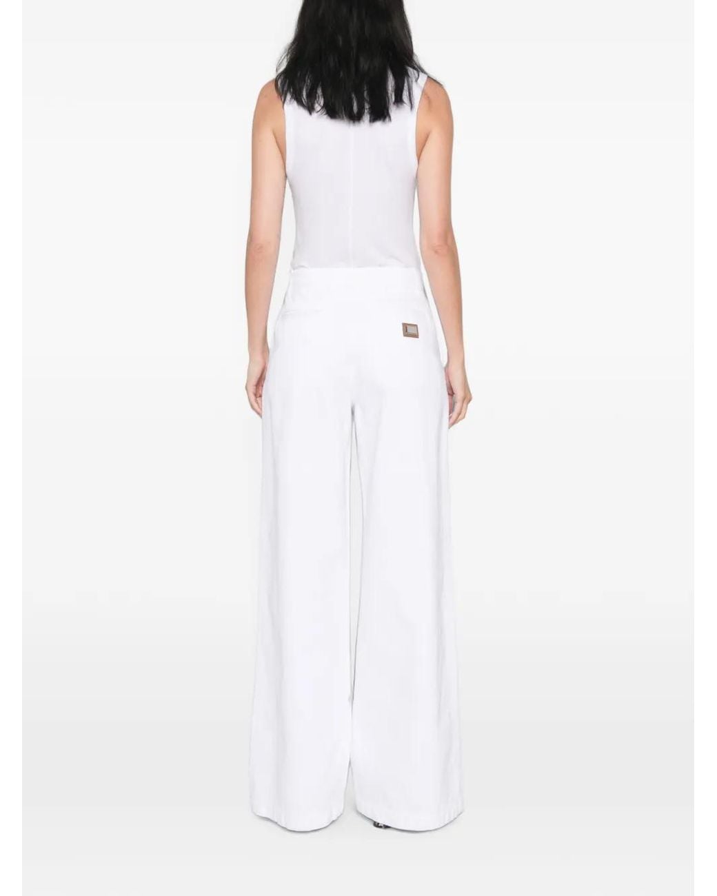 Dolce & Gabbana White Jean Ample À Design Plissé