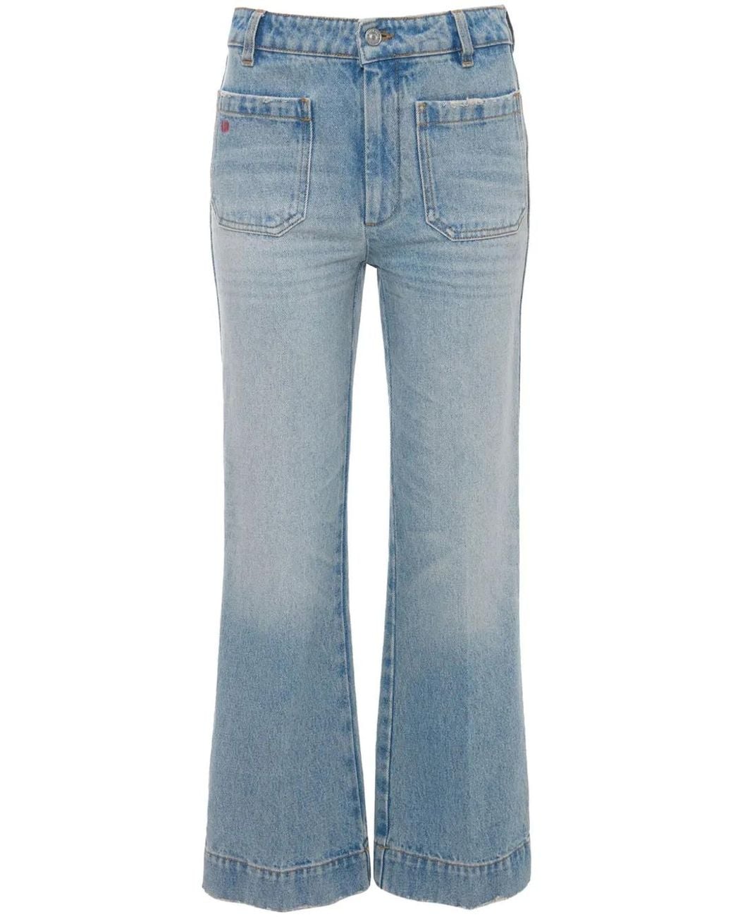 Victoria Beckham Blue Cropped Jeans With Concealed Fly And Modern Silhouette