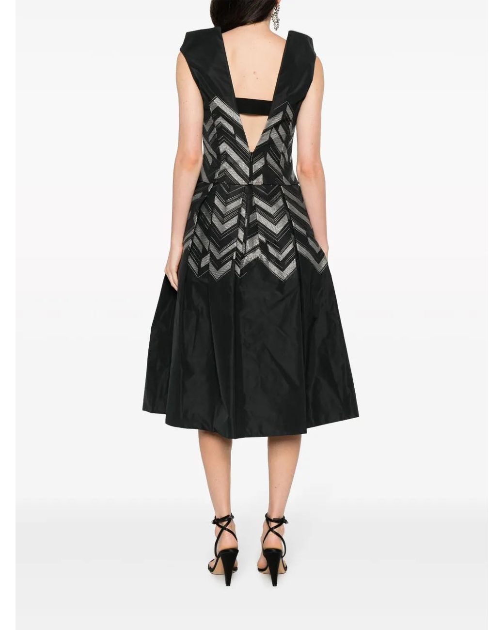 Gemy Maalouf Black V-Back Chevron-Pattern Top