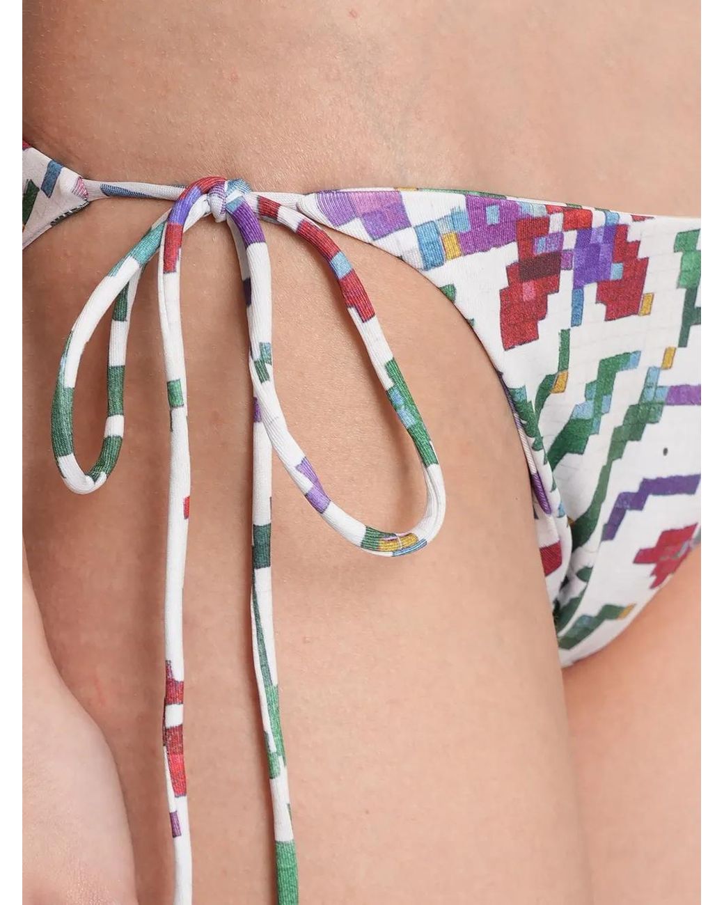 Siedres White Pixelated-Print Side-Tie Bikini Bottoms