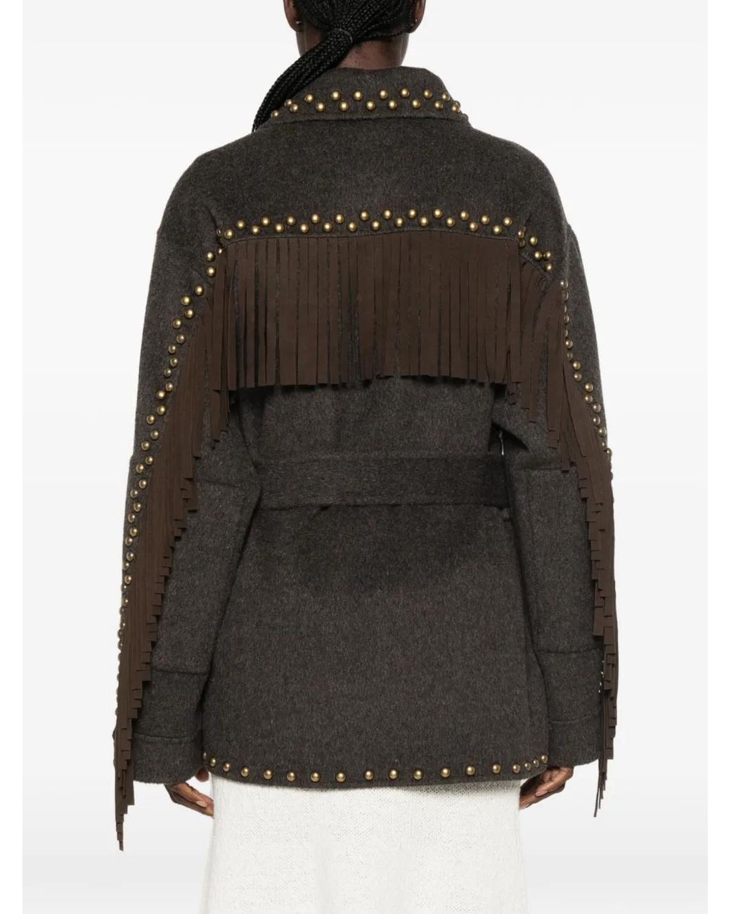 P.A.R.O.S.H. Brown Veste Cloutée À Franges