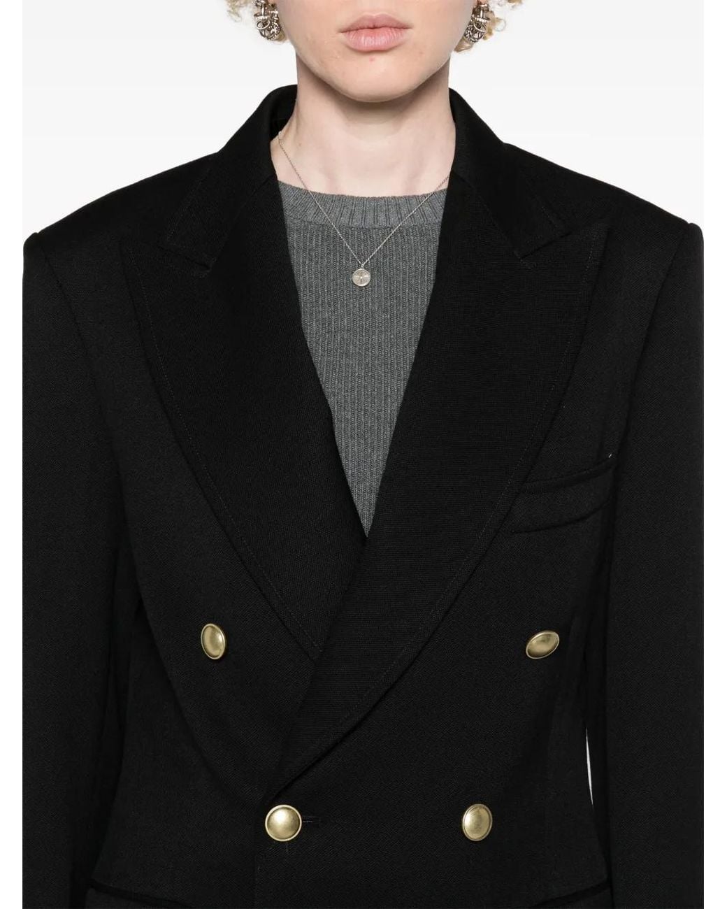 Victoria Beckham Black Peak-Lapels Double-Breasted Blazer
