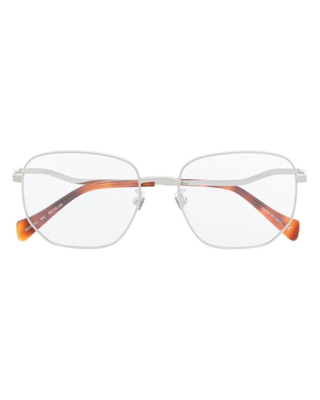 Gucci Metallic Square-Frame Clear Glasses