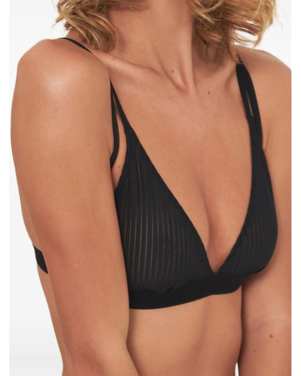 Undress Black Be True Sheer-Stripe Bra