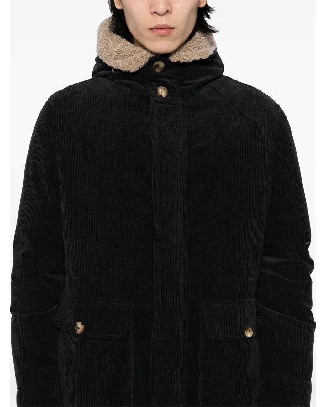 Brunello Cucinelli Black Corduroy Single Breasted Coat for men