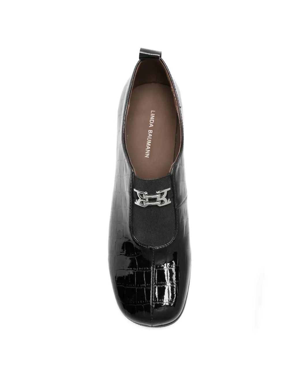 Linda Baumann Black Crocodile-Embossed Leather Pumps