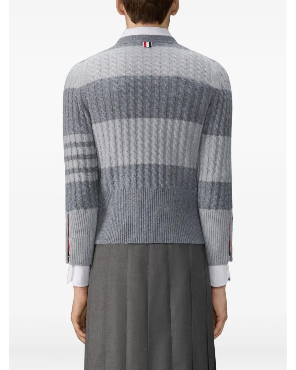 Thom Browne Gray Cardigan En Maille Torsadée De Cachemire À Motif 4-Bar Signature for men