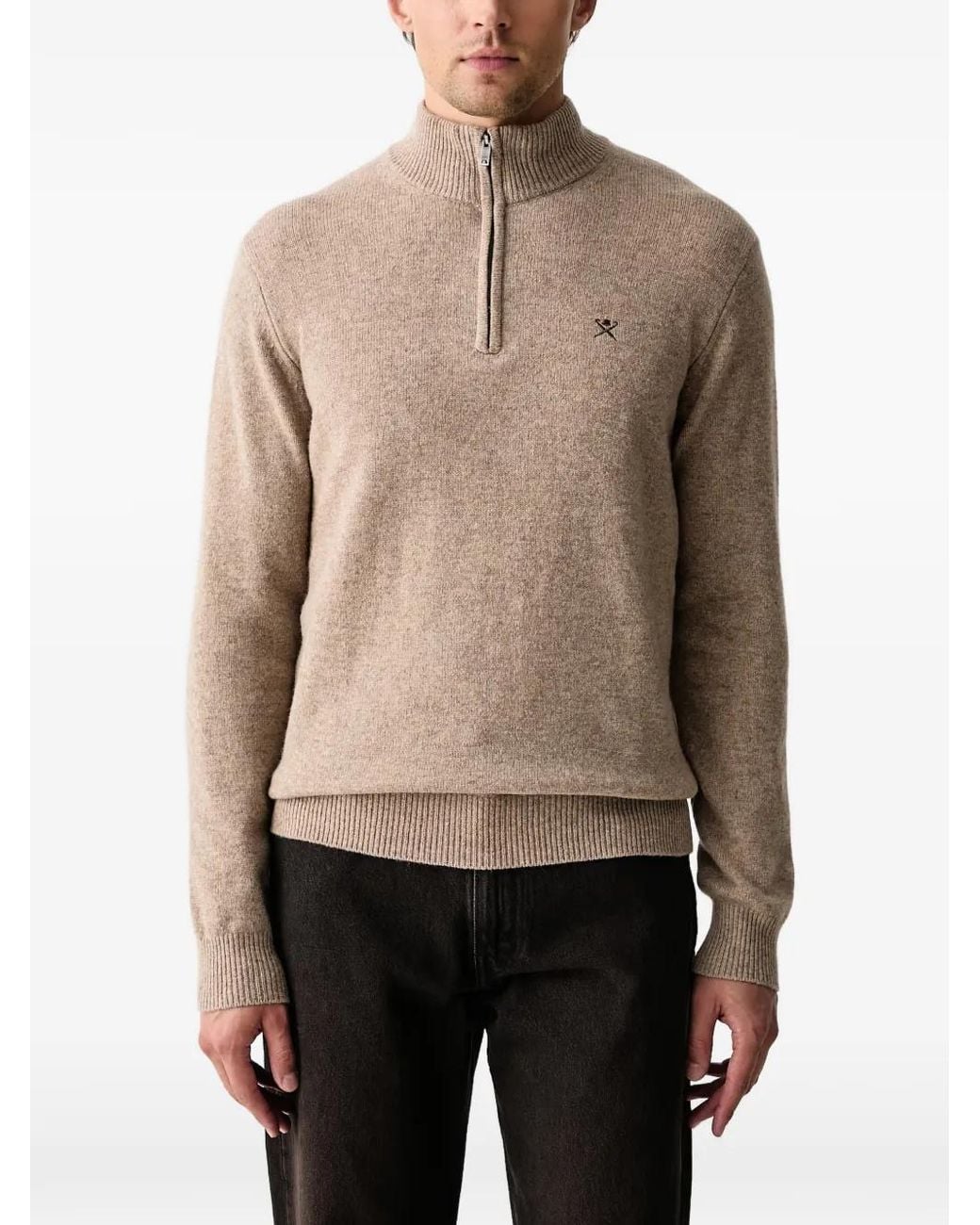 Hackett Natural Quarter-Zip Elbow-Patch Sweater for men