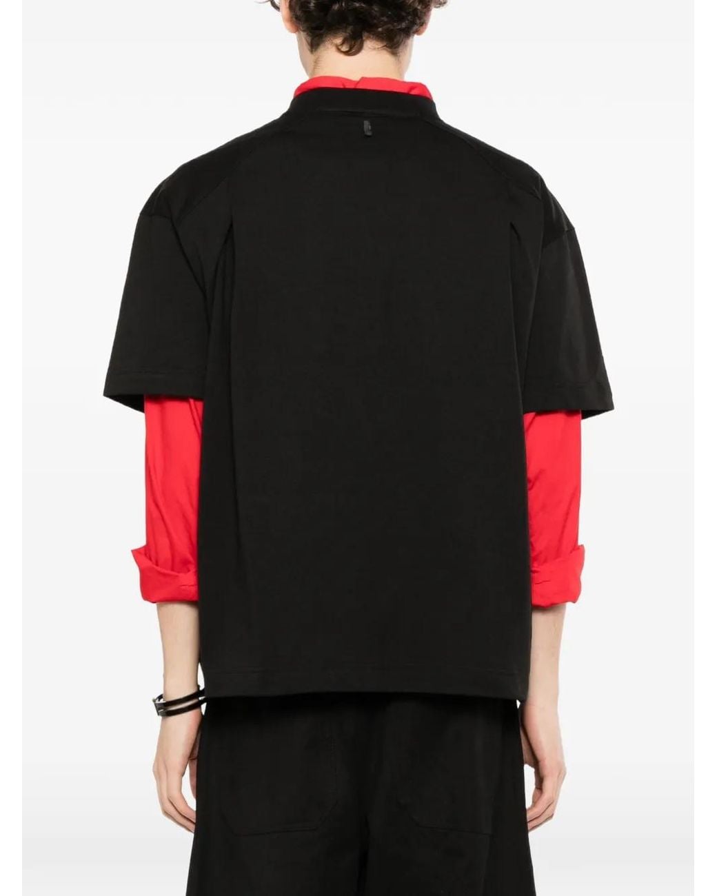 Adererror Black Logo-Patch Pleated T-Shirt for men