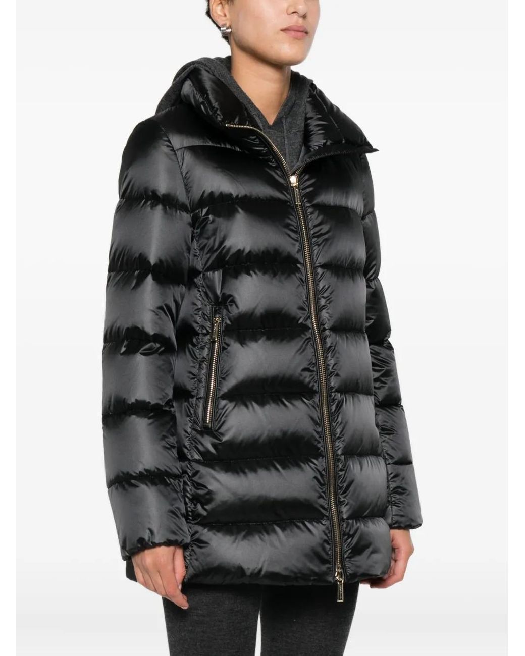 Moorer Black Quilted Zip-Front Coat