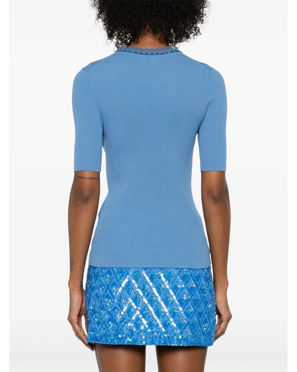 P.A.R.O.S.H. Blue Bead-Embellished T-Shirt