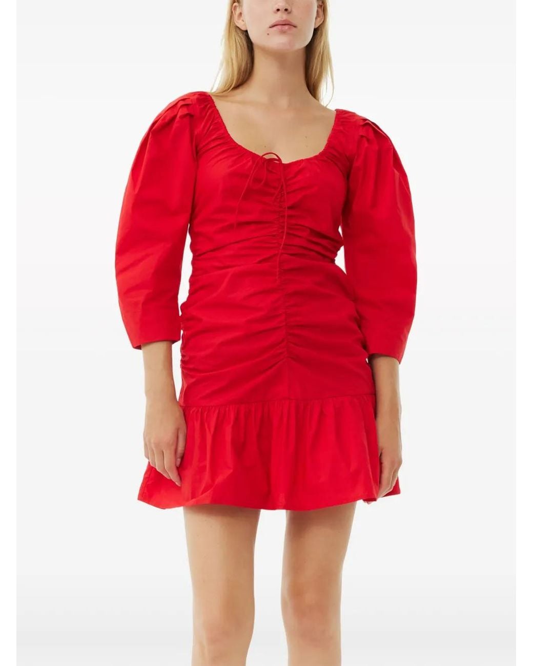 Ganni Gathered Poplin Minidress