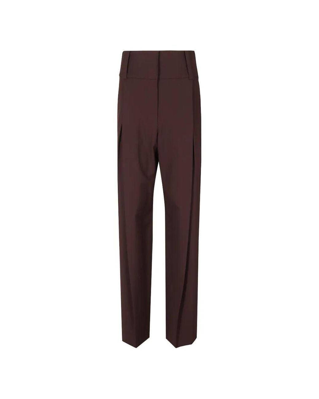 Sportmax Brown Pleated-Detail Straight-Leg Trousers