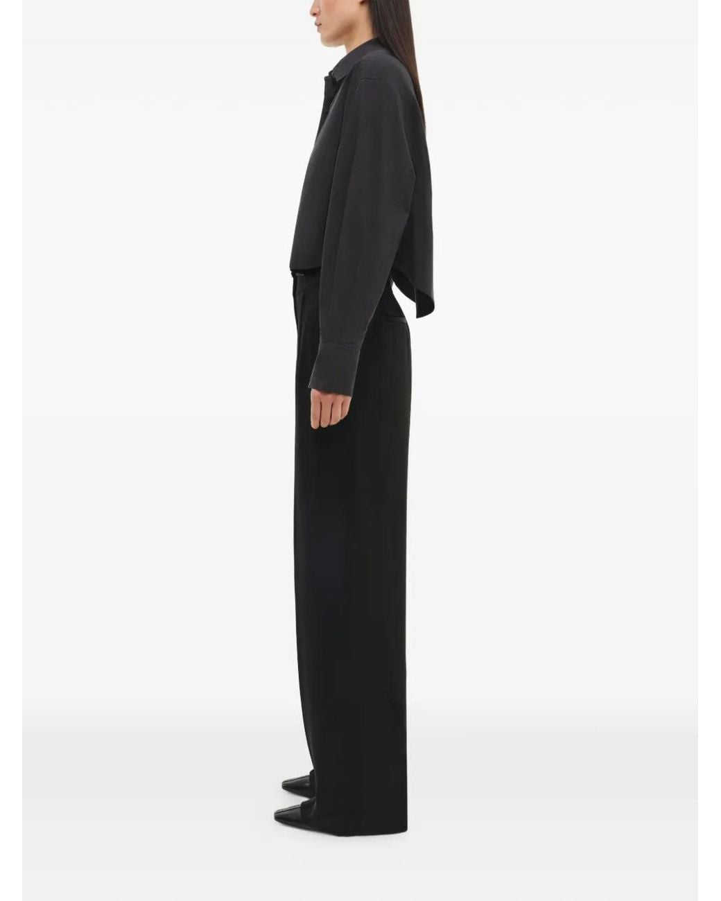 Jonathan Simkhai Black Renata Cropped Button-Down Shirt