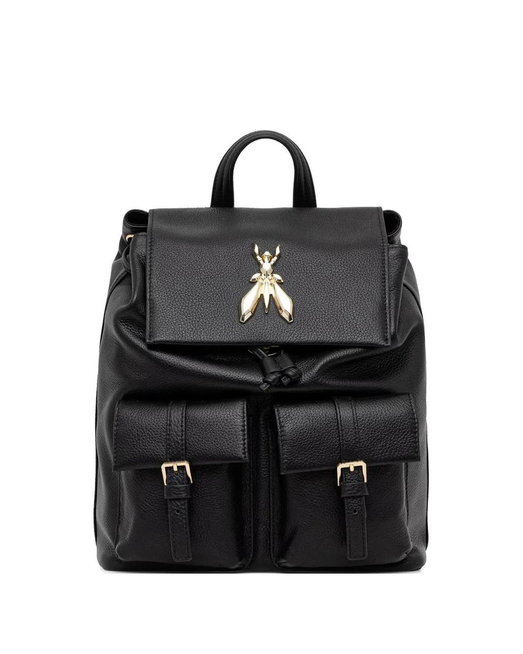 Patrizia Pepe Black Fly-Plaque Buckled-Pocket Backpack