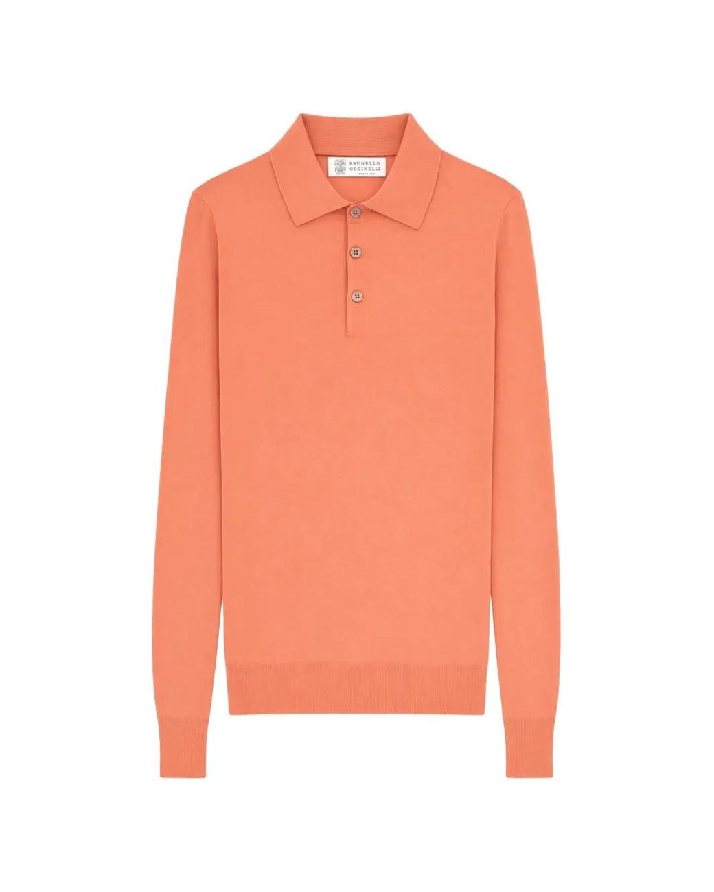 Brunello Cucinelli Orange Cotton Lightweight Knit Polo Shirt for men
