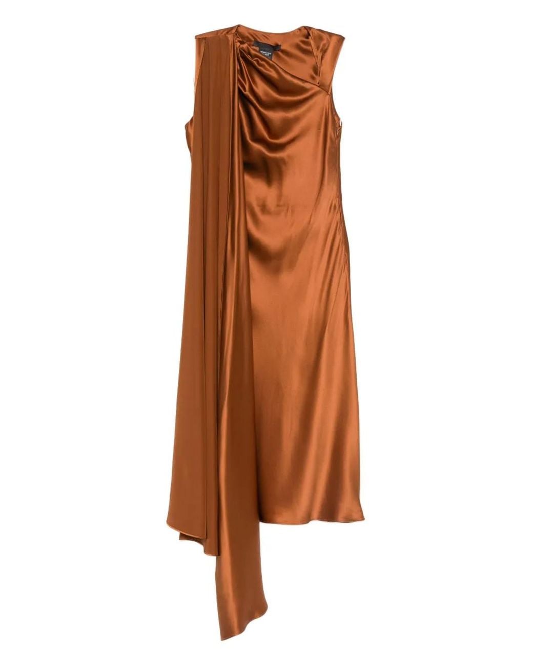 Max Mara Brown Draped Silk Midi Dress