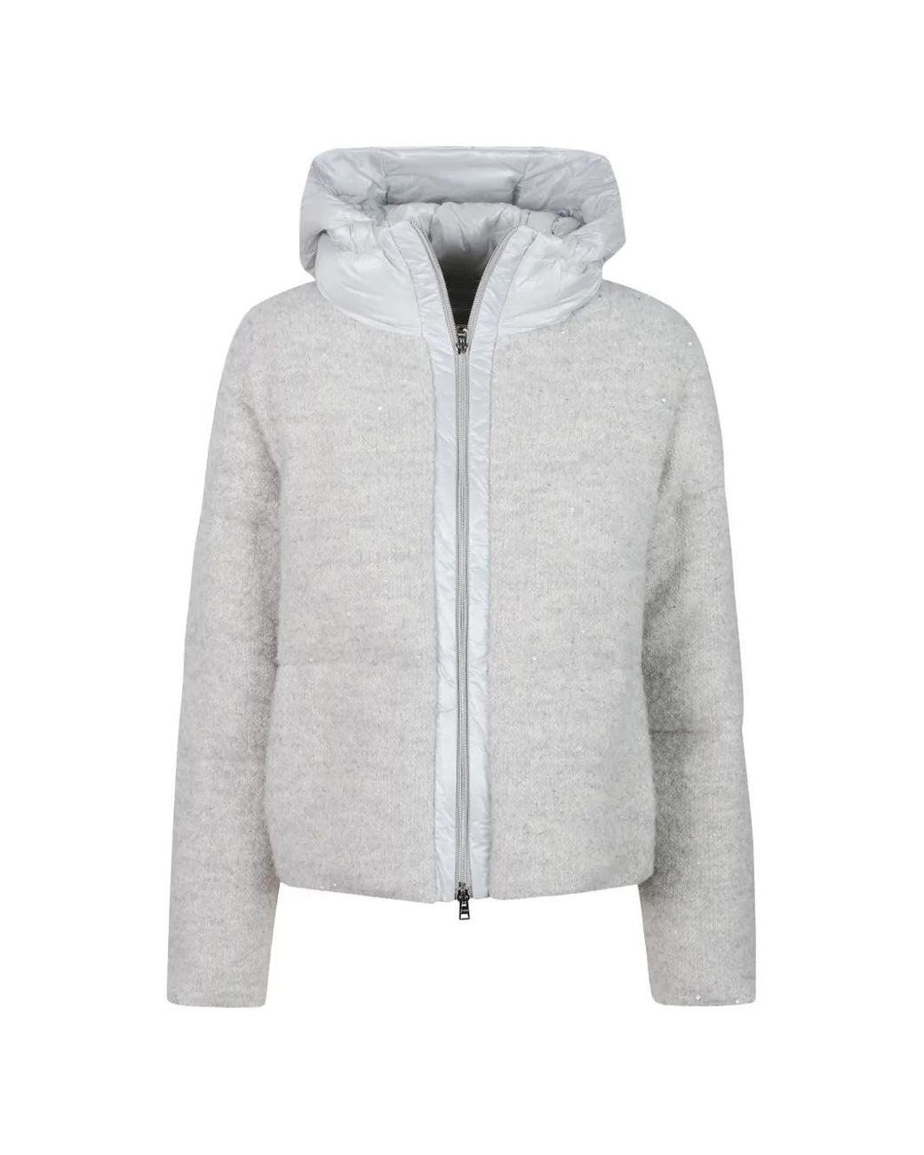 Herno Gray Sequin-Embellished Puffer Jacket