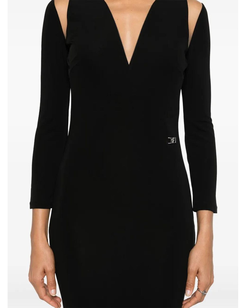 DSquared² Black Logo-Plaque Mesh-Detail Dress
