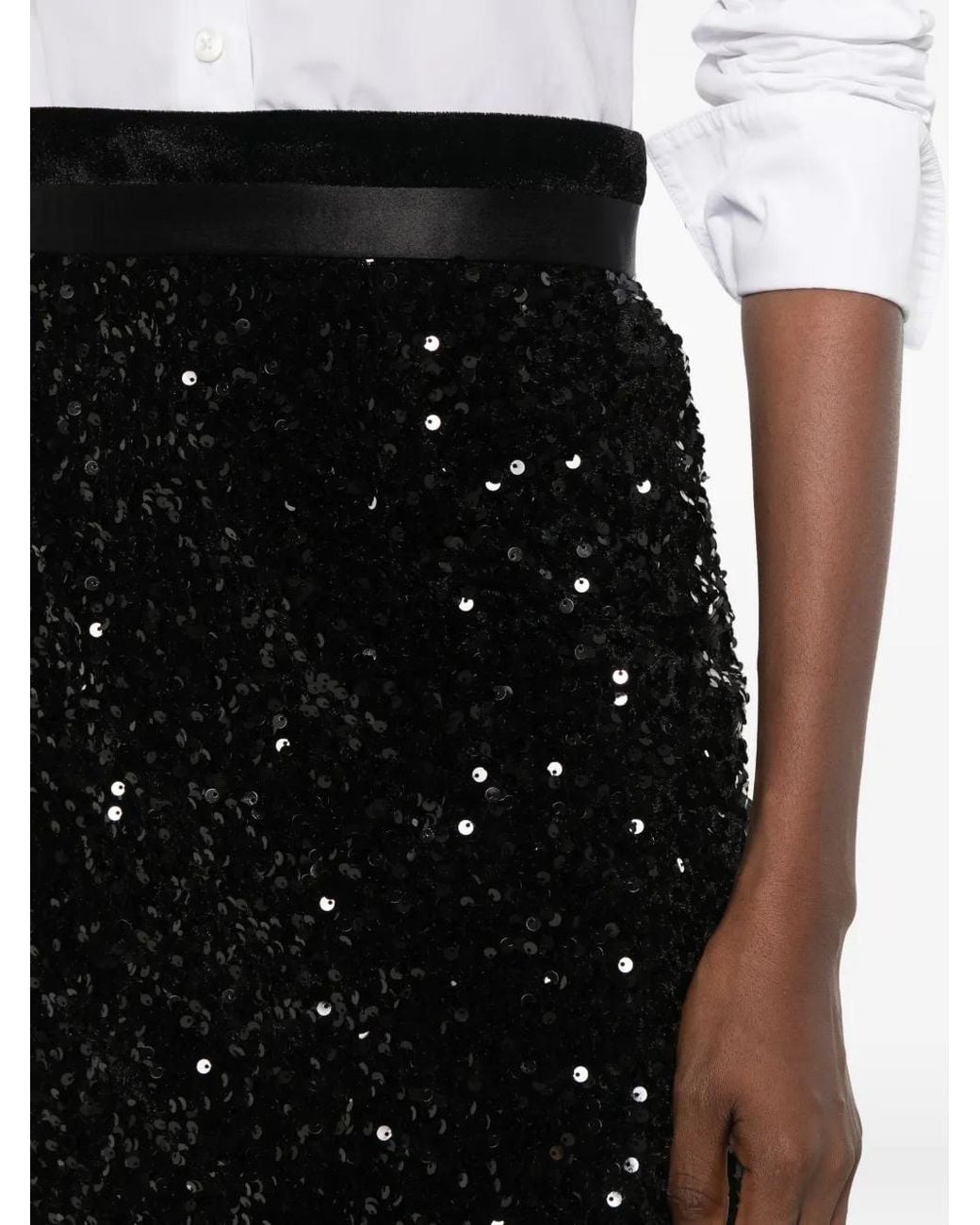 Styland Black Sequin-Embellished Maxi Skirt