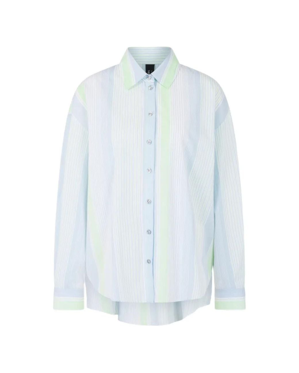 Marc Cain Blue Vertical-Stripe Logo-Print Shirt