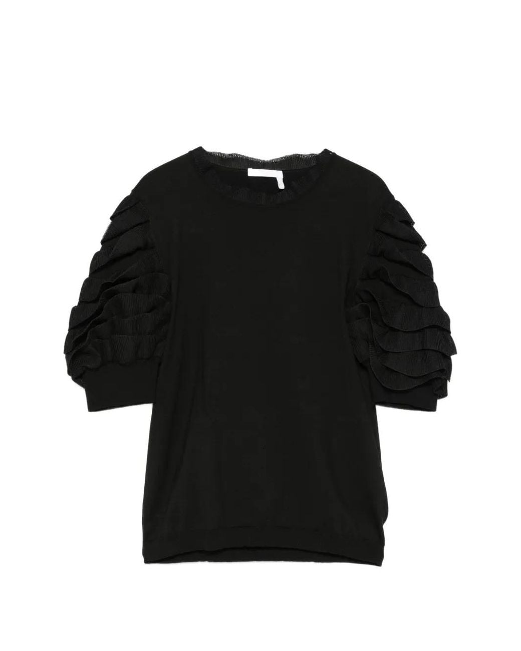Chloé Black Ruffled-Sleeve Blouse