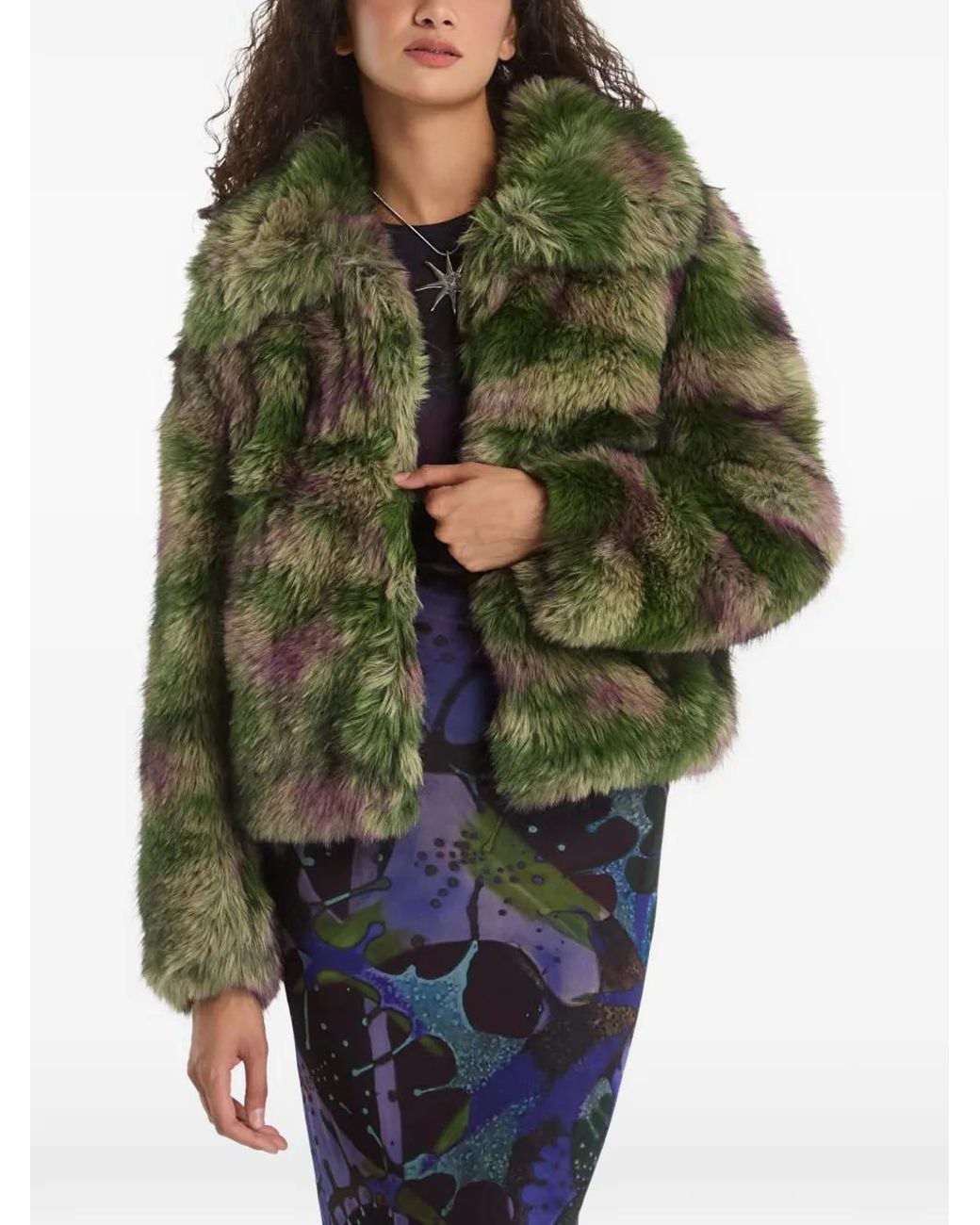 Desigual Green Manteau En Fourrure Artificielle