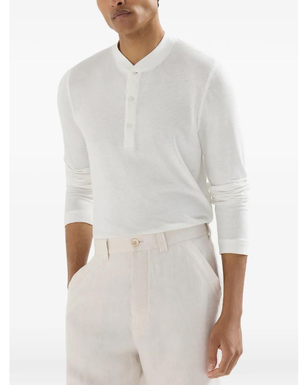 Brunello Cucinelli White Henley Collar T-shirt for men
