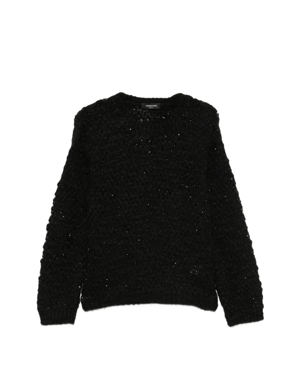 Fabiana Filippi Black Sequin-Embellished Chunky-Knit Sweater