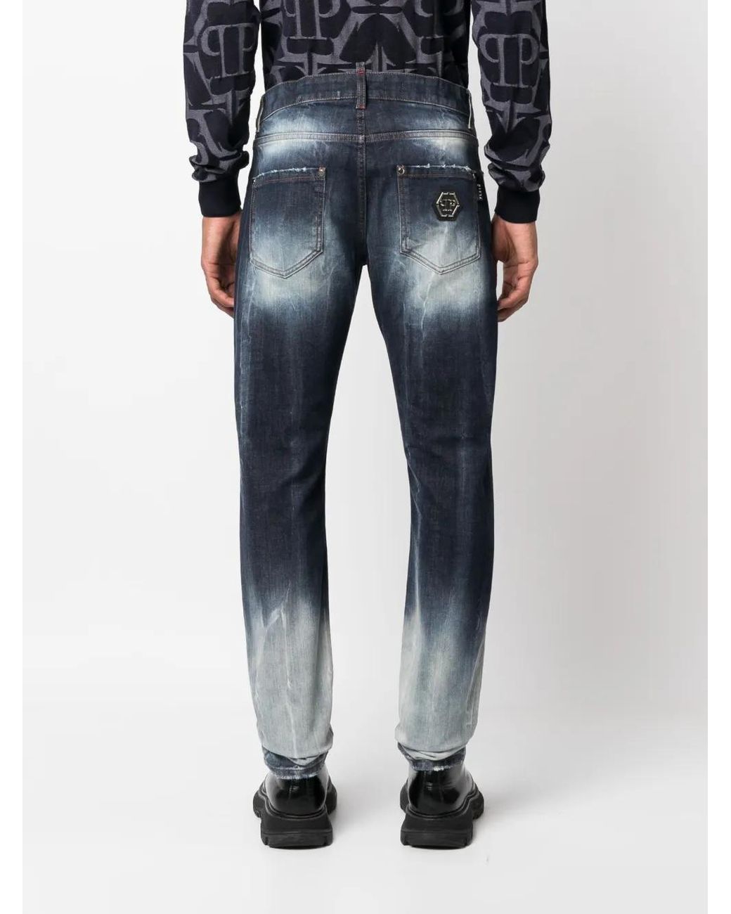 Philipp Plein Blue Distressed Straight-Leg Jeans for men