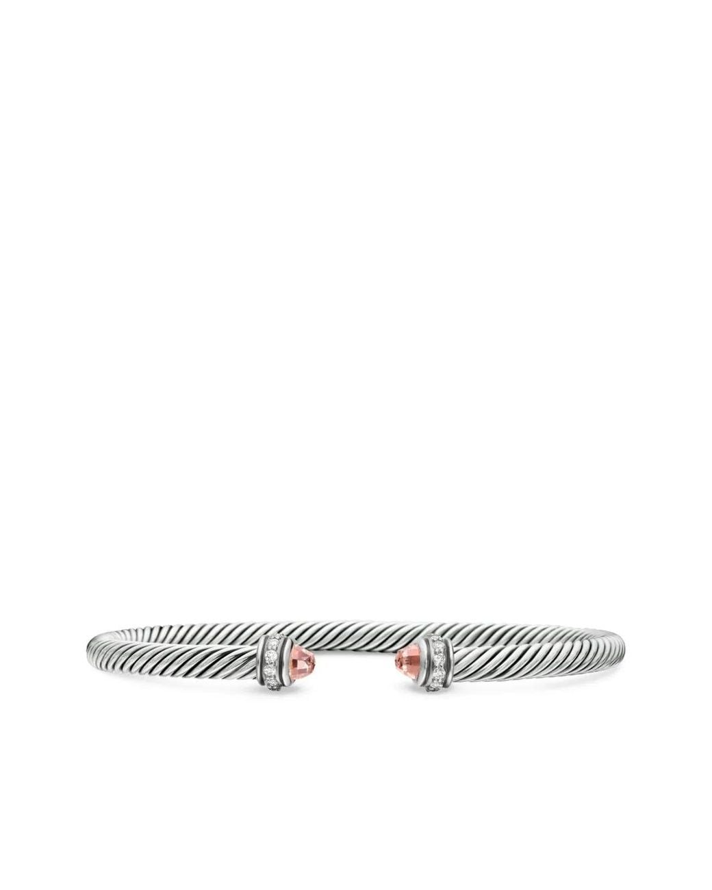 David Yurman White Sterling Classic Cable Diamond Bracelet (4Mm)