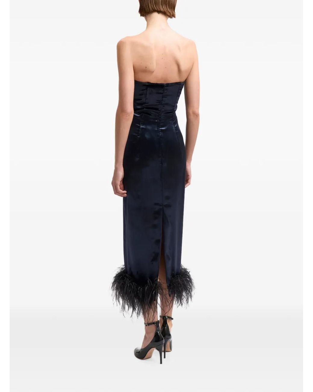 16Arlington Blue Minelli Feather-Trim Velvet Midi Dress