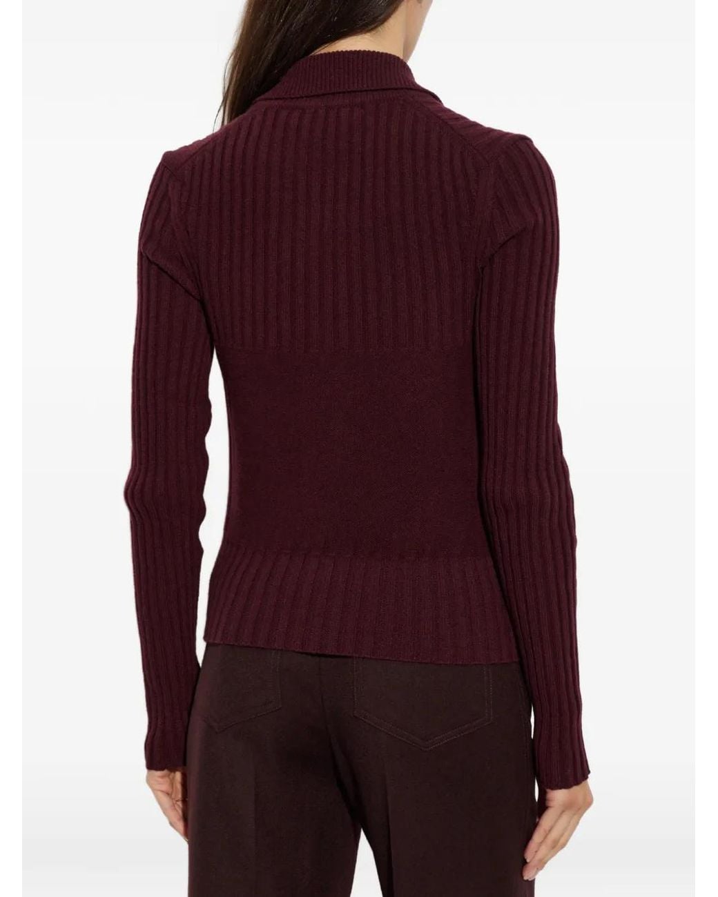 Victoria Beckham Purple Ribbed Zip-Up Cardigan