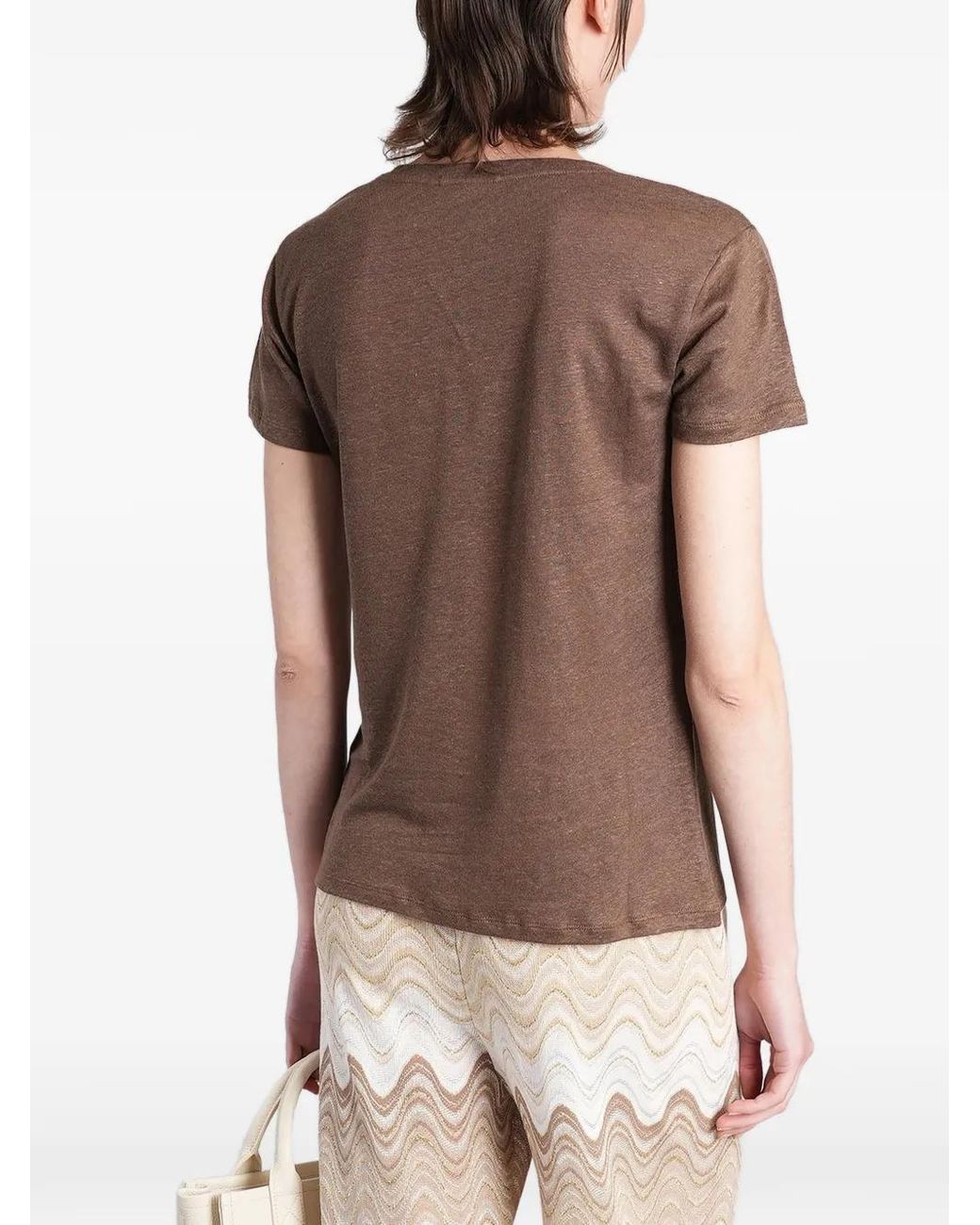 Mc2 Saint Barth Brown Eloise Linen T-Shirt With Embroidered Logo